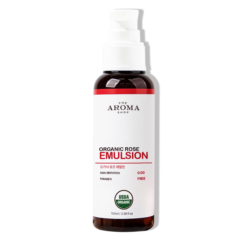 The Aroma Shop USDA Organic Certified Rose Emulsion - Lightweight Face Moisturizer with Aloe &