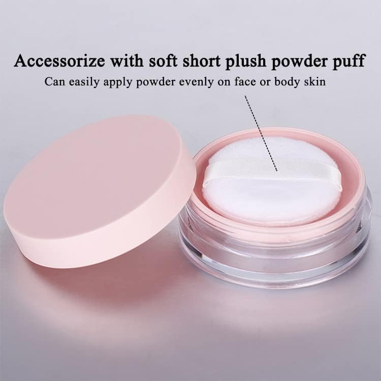 AKOAK Capacity 10 ml(0.33 oz) No Leaks Empty Reusable Plastic Loose Powder Compact Container DIY Makeup Powder Case with Sponge Powder Puff,Elasticated Net Sifter and Pink Threaded Screw Lid