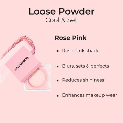 MCoBeauty Loose Powder Cool & Set - Rose Pink, Finely Milled Water-Based Setting Powder, Vegan, Cruelty Free Cosmetics