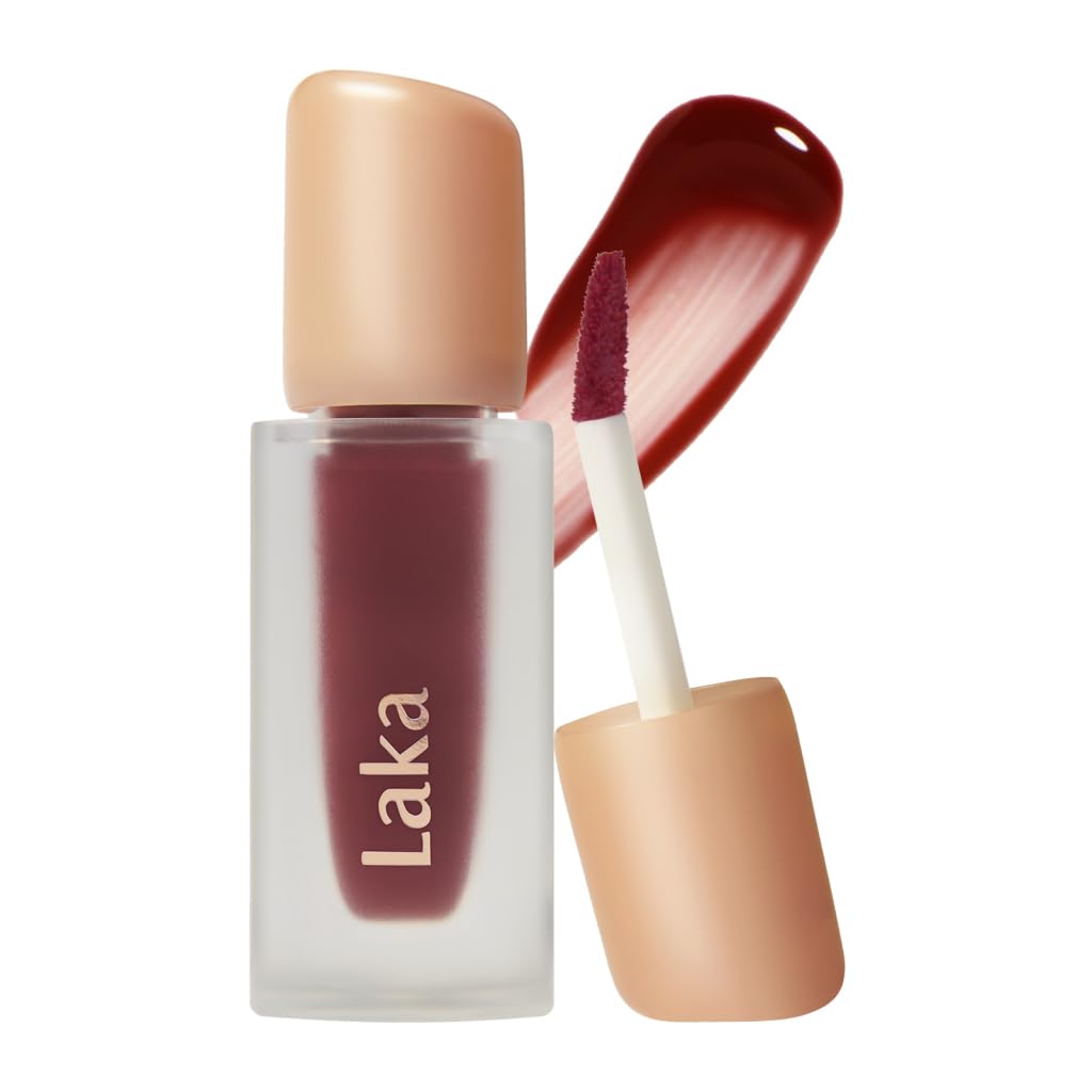 Laka Fruity Glam Tint, 4.5g/0.15 oz., Glowing Lip Stain with Wide Color Spectrum, Hydrating & Lightweight Texture, Long-Lasting Bold Stain, Non-Sticky, Vegan, K-Beauty (#120 Caffeine Rose)