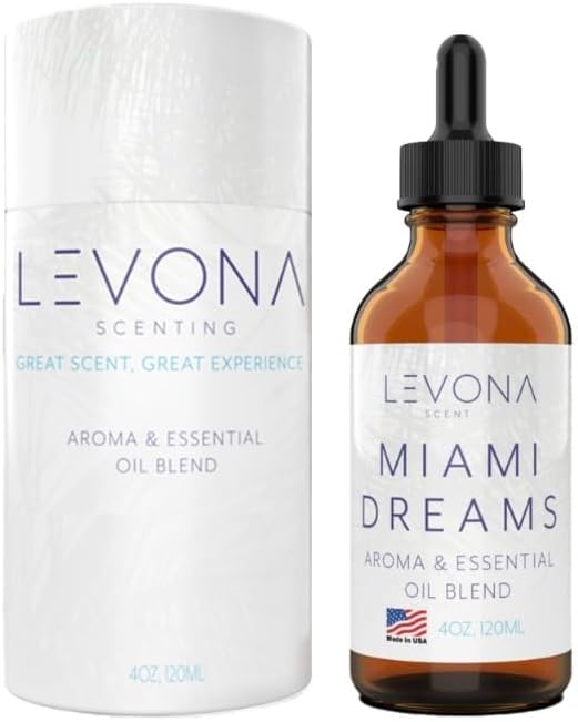 Levona Scent Essential Oils for Diffusers for Home: Miami Dreams Hotel & Home Luxury Scents Fragrance Oil - Aroma Oil with Notes of Bergamot Oil & Pine Essential Oil -120 Ml Scented Oils for Diffuser