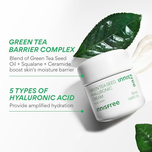 innisfree Green Tea Seed Hyaluronic Acid Cream, Korean Face Moisturizer with Ceramide & Skin