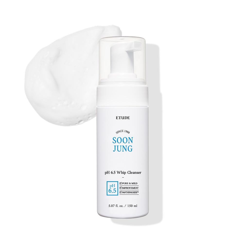 ETUDE SoonJung pH 6.5 Whip Face Cleanser for Sensitive Skin, 5.07 fl oz