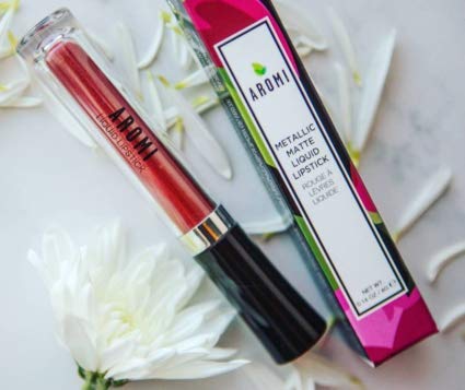 Aromi Dark Red Metallic Liquid Lipstick | Ruby Maroon Lip Color with Shimmery Finish, Vegan, Cruelty-free, Holiday Makeup, Long-Lasting (Candy Apple)