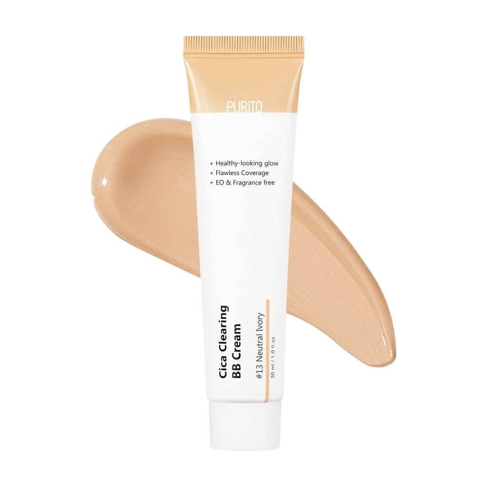 PURITO Cica Clearing BB Cream #13 Neutral Ivory 1 fl.oz / 30ml, Vegan bb cream, foundation, cruelty