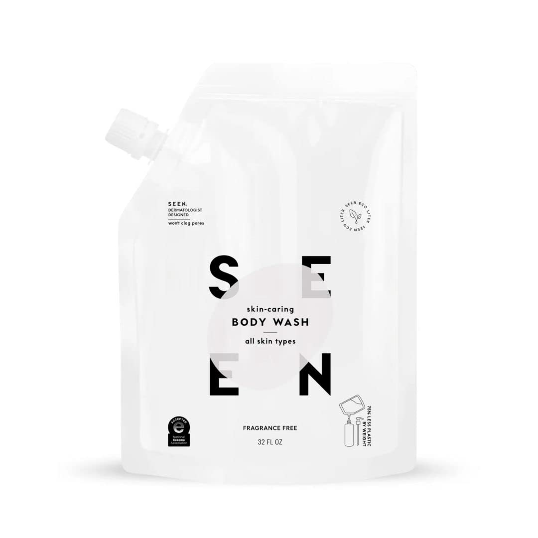 SEEN Body Wash Eco-Refill, Fragrance Free - Non-Comedogenic & Non-Irritating Body Wash- Dermatologist-Developed - Safe for Sensitive, Eczema & Acne Prone Skin