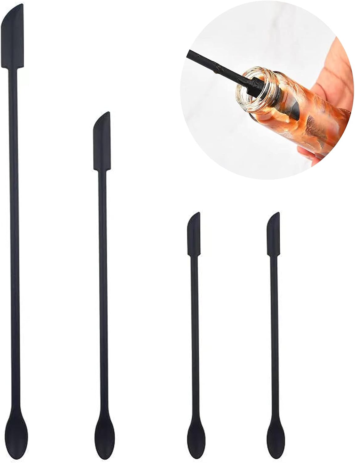4 Pieces Mini Silicone Spatula Set, Small Rubber Spatula for Makeup, Thin Jar Scraper for Kitchen(4, BLACK)