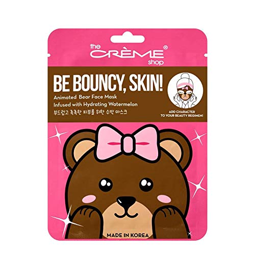 The Crème Shop Animated Miss Bear Face Mask, Hydrating Korean Sheet Mask with Watermelon (Set of 3)