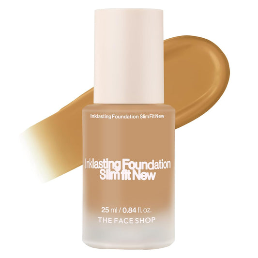 THE FACE SHOP Ink Lasting Liquid Foundation, Full Coverage, 72‑Hour Wear Semi‑Matte Finish, Makeup with Bakuchiol, N310 Almond, 0.84 Fl. Oz.