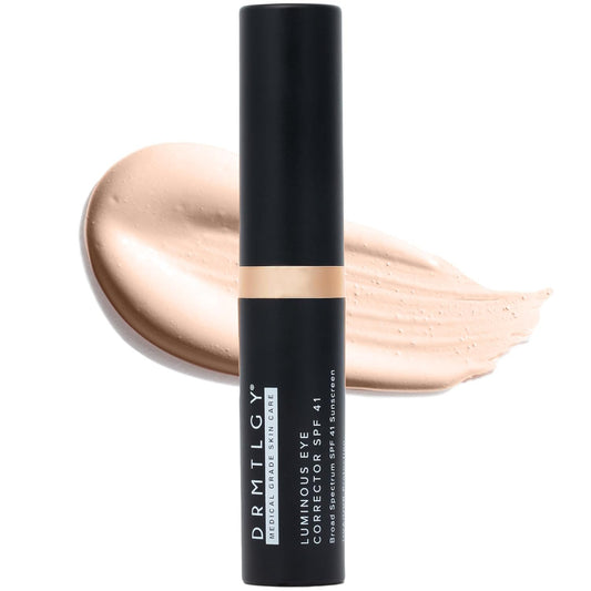 DRMTLGY Luminous Tinted Under Eye Cream Color Corrector SPF 41 for Dark Circles, Anti-Aging, Hydrating Eye Serum with Peach Undertone, Fair
