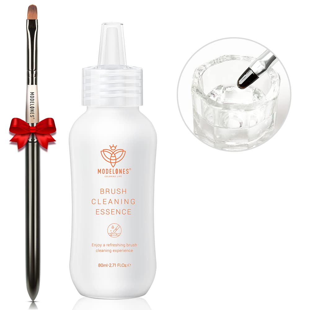 Modelones Nail Art Brush Cleaner & Restorer for Nail Polish/Extension Gel/Solid Builder Gel/Dip Powder/Acrylic Manicure Kits DIY Salon at Home - 80ml, W/Pro Brush