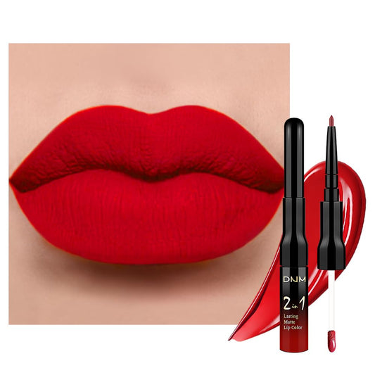 evpct 1Pcs Bright Fire Ruby Red Matte Lip Liner and Liquid Lipstick Stain Makeup Set for women, Red Long Lasting Smudge Proof Lipstick labiales matte mate larga duracion listip 24 hours originales,13#