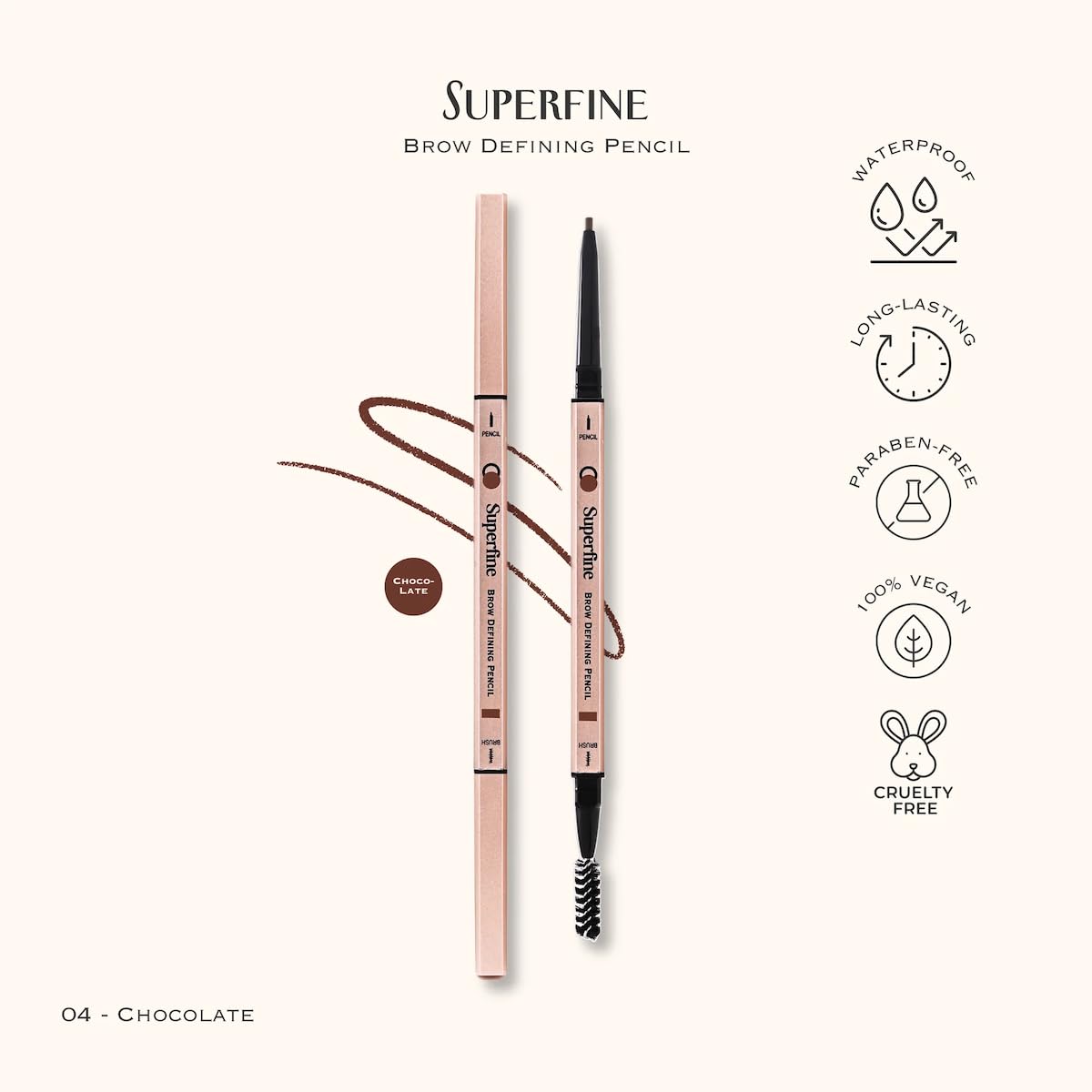Beauty Superfine Micro Brow Pencil – 1.5mm Ultra-Fine Tip, Waterproof, Vegan Formula, 6 Shades – Long-Lasting Natural Eyebrow Pencil (04 - Chocolate Brown, 0.08G/0.002 FL.OZ（pack of 1）)