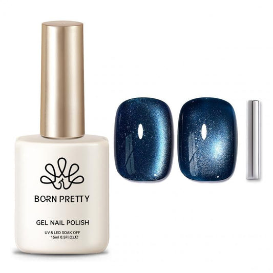 Born Pretty Cat Magnetic Eye Gel Nail Polish,Dark Blue Magnetic Gel Polish Nightscape Cat Magnetic Eye Gel Manicure Nail Art DIY 15ml