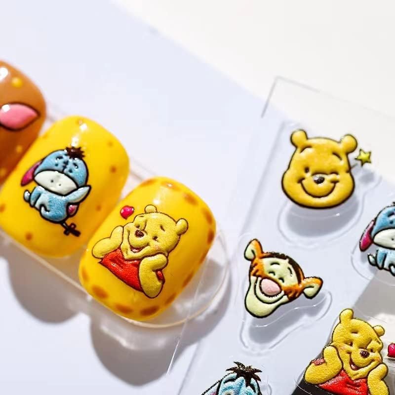 Dedyel Cute Nail Stickers 5D Embossed Cartoon Bear Nail Stickers Kawaii Animal Self-Adhesive Nail Decals for Women Girls Kids Nail Art Decoration