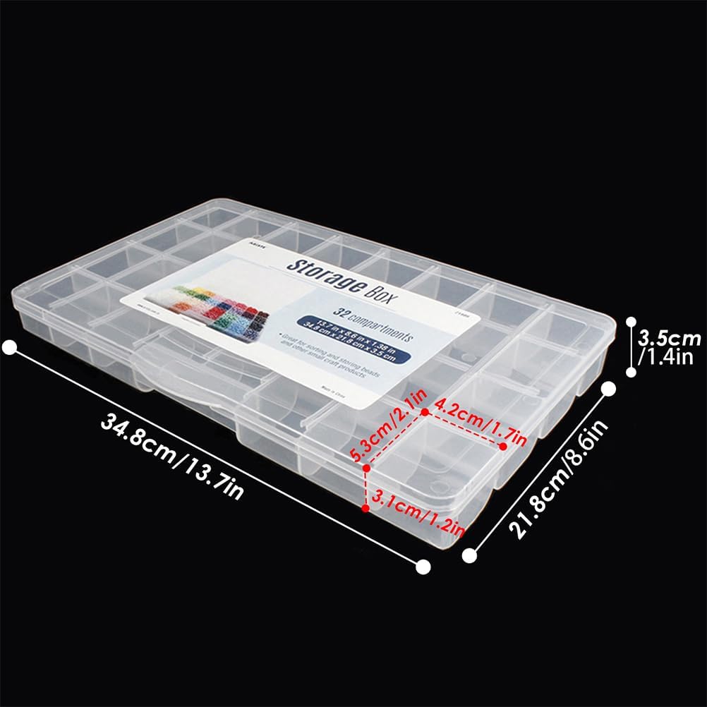 32 Grids Clear Plastic Organizer Box, Craft Storage Container for Beads Organizer, Art DIY, Crafts Jewelry Storage, Fishing Tackles, Rock Collection, 1 Pack