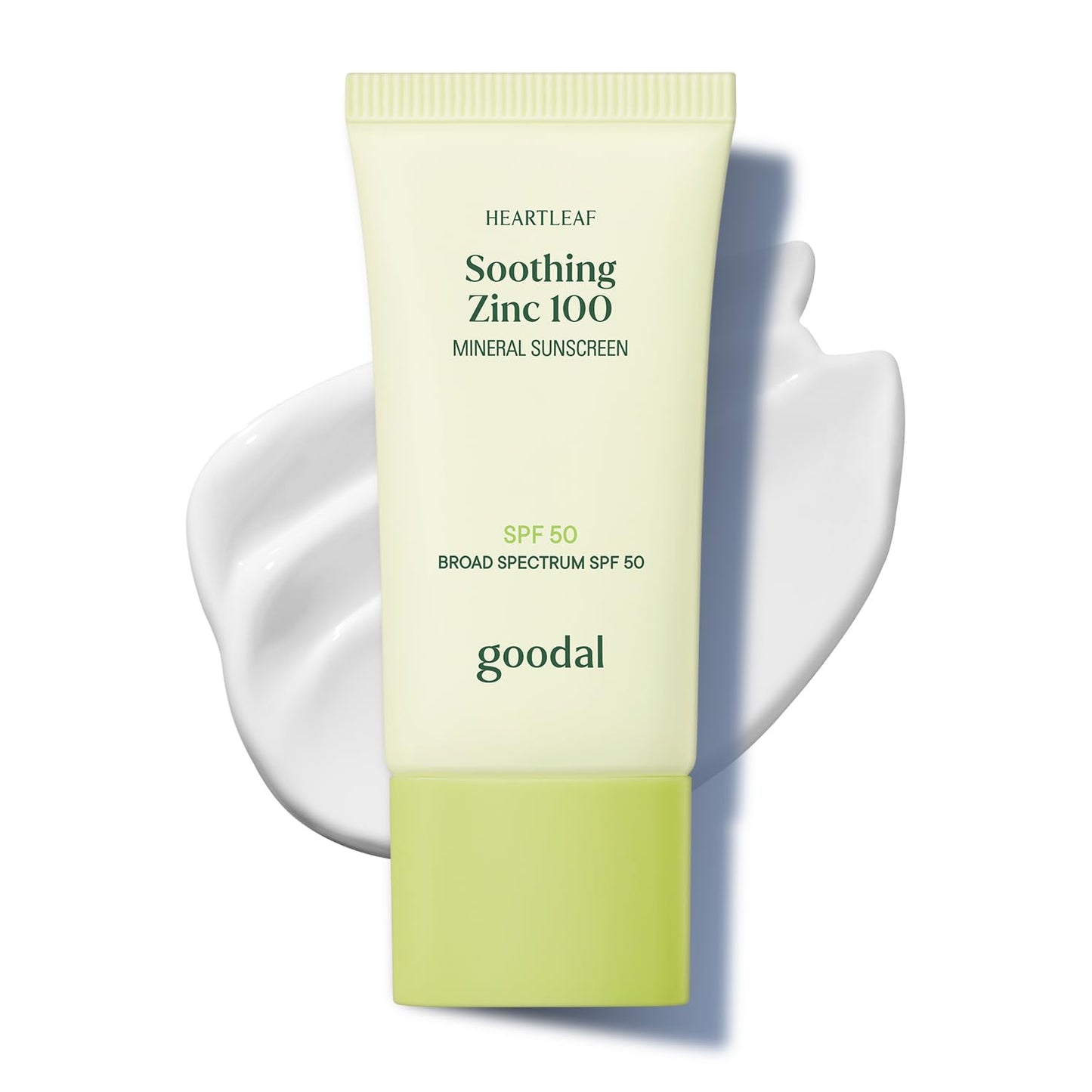 GOODAL Heartleaf Soothing Zinc 100 Mineral Sunscreen SPF 50, Zinc Oxide Korean Face Sunscreen for