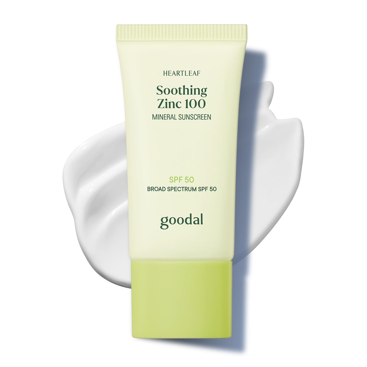 GOODAL Heartleaf Soothing Zinc 100 Mineral Sunscreen SPF 50, Zinc Oxide Korean Face Sunscreen for