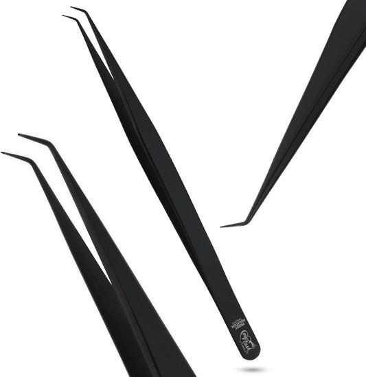 Isolation Tweezer for Eyelash Extensions – 14cm Curved Lash Tweezer, Stainless Steel, Best for Individual Isolation & Classic Lashes, Pinzas para Twisers (Black Titanium)