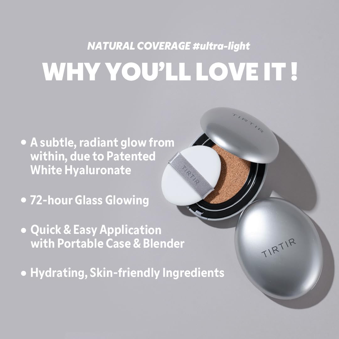 TIRTIR Mask Fit Aura Silver Cushion Foundation | Semi-glow Finish, Natural Coverage, Moisturizing