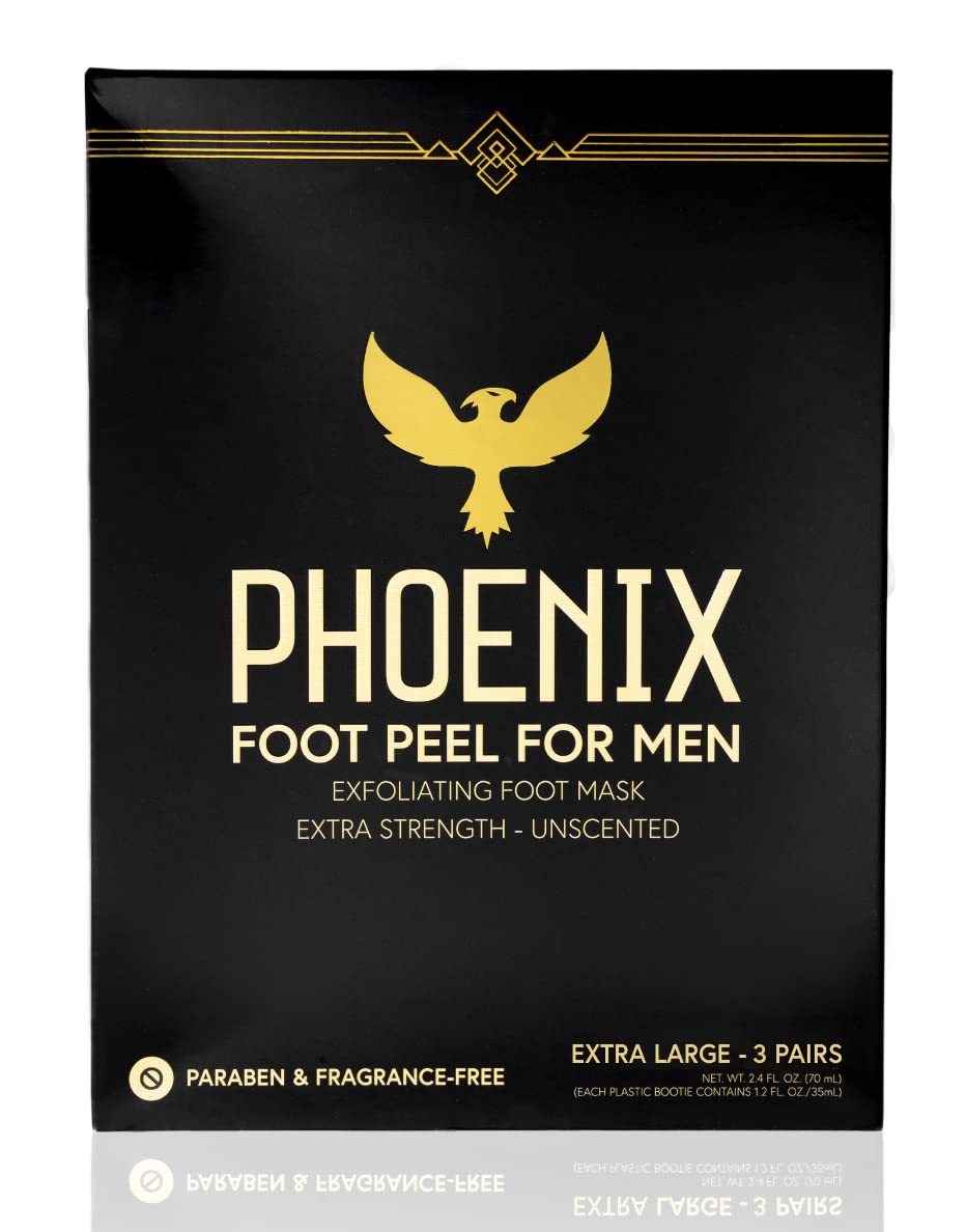 (Pack of 3) Phoenix Foot Peel for Men - Extra Large - Extra Strength - Exfoliating Dry Feet Treatment - Callus Remover - Unscented - Paraben and Fragrance Free