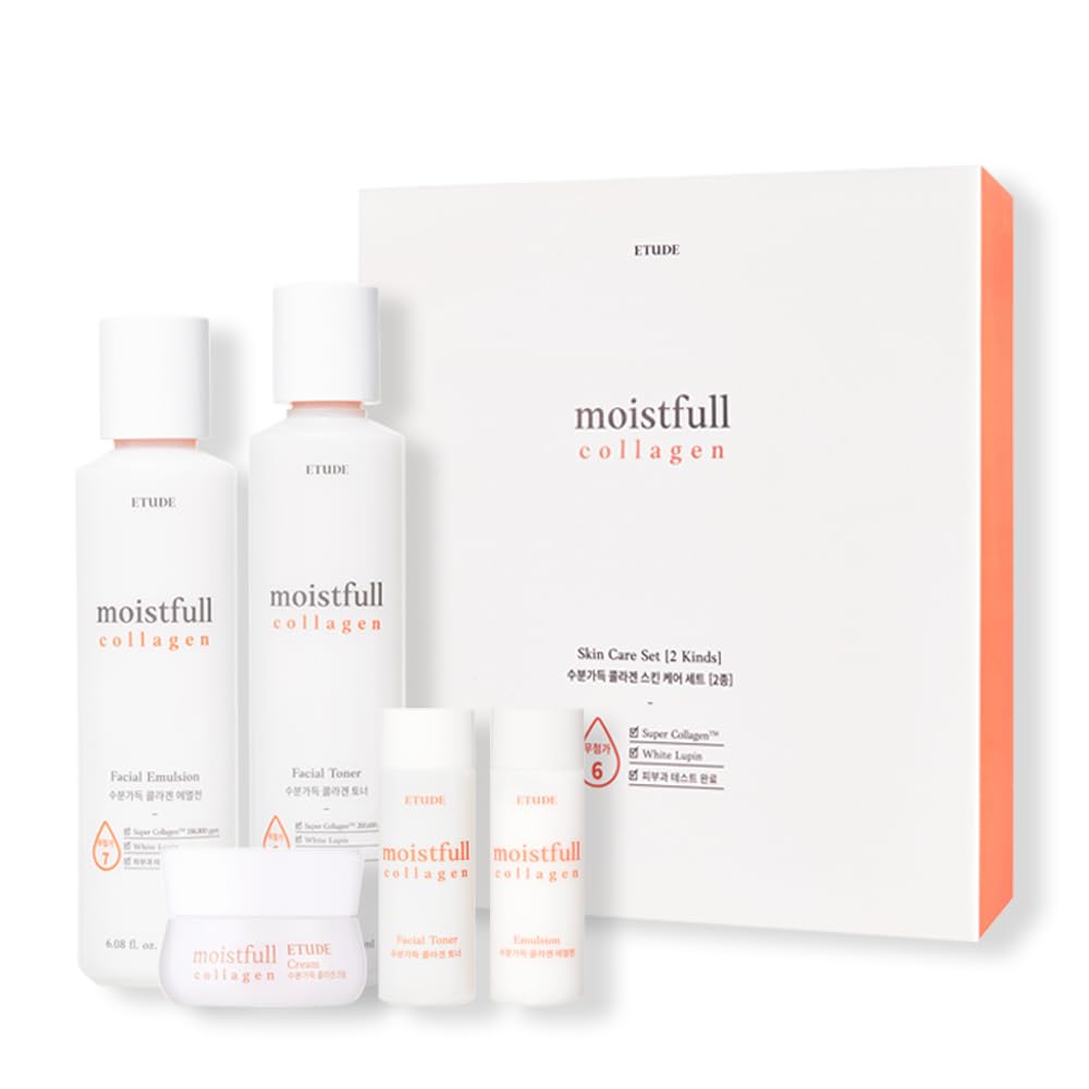 ETUDE Moistfull Collagen Skin Care Set, Perfect for Gift, Facial Emulsion and Toner, Face