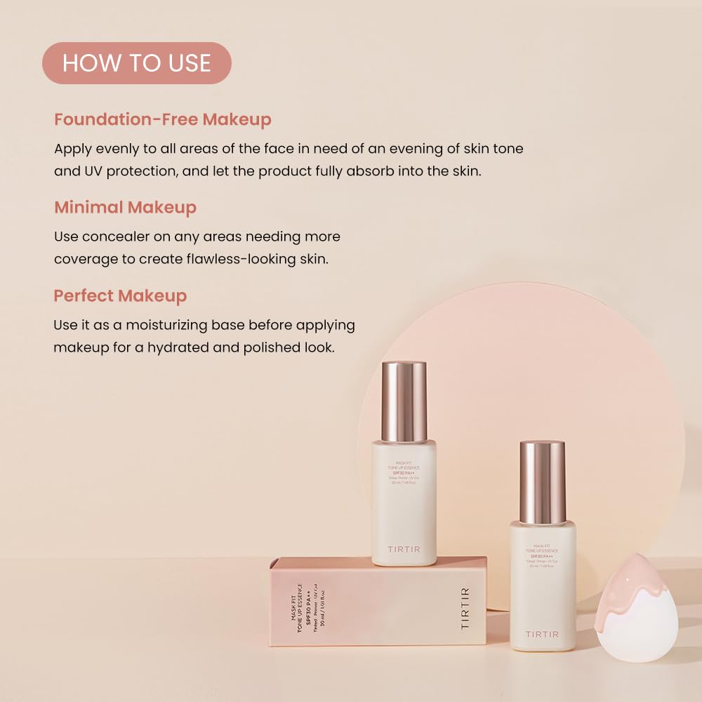 TIRTIR Mask Fit Tone Up Essence | Tinted Moisturizer, All-in-one base, Glass skin look, Deep