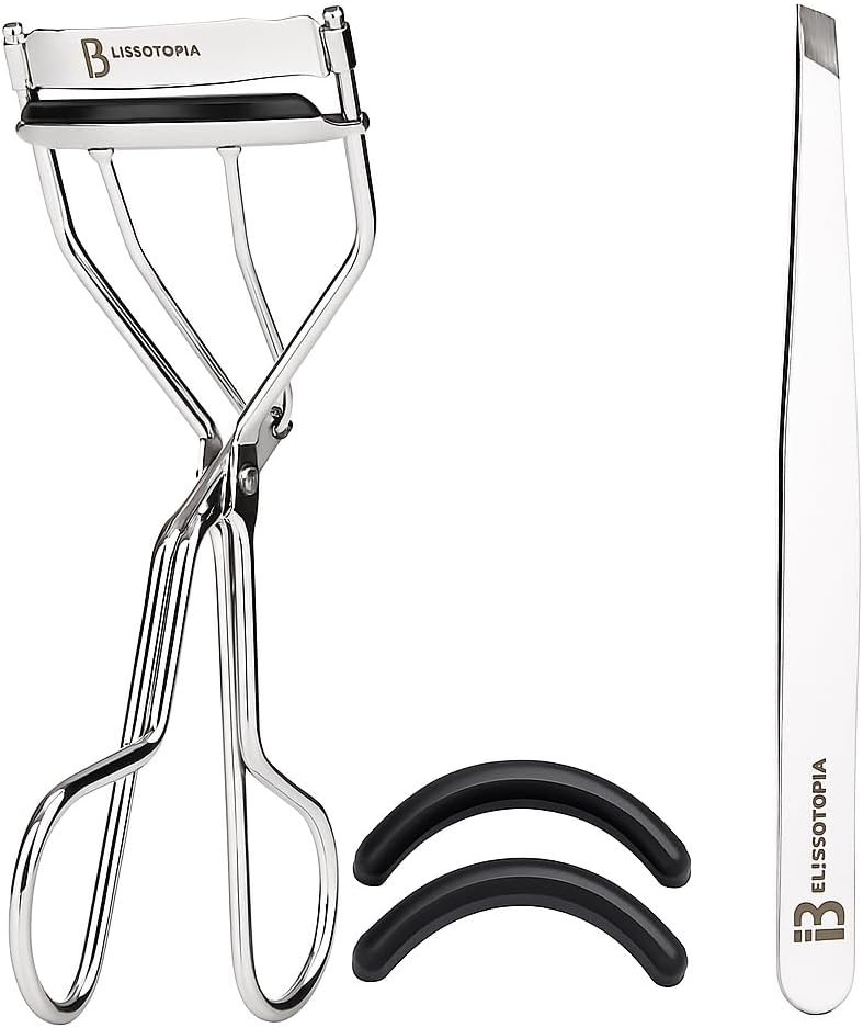 Eyelash Curlers and Tweezers for Every Eye Shape"" 2 in 1 Eyelash Curler and Tweezer Set for Instant Beauty"" Travel-Friendly and Easy to use, Silver
