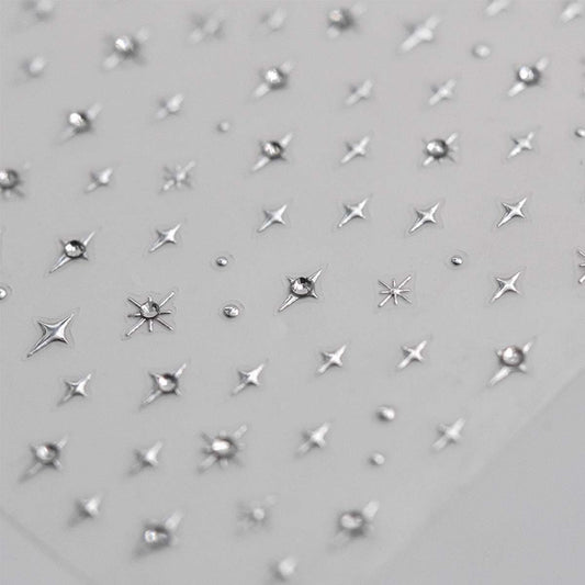 Silver Star Nail Decals 5D Embossed Self-Adhesive Nail Stickers Stars Nail Art Stickers Shiny