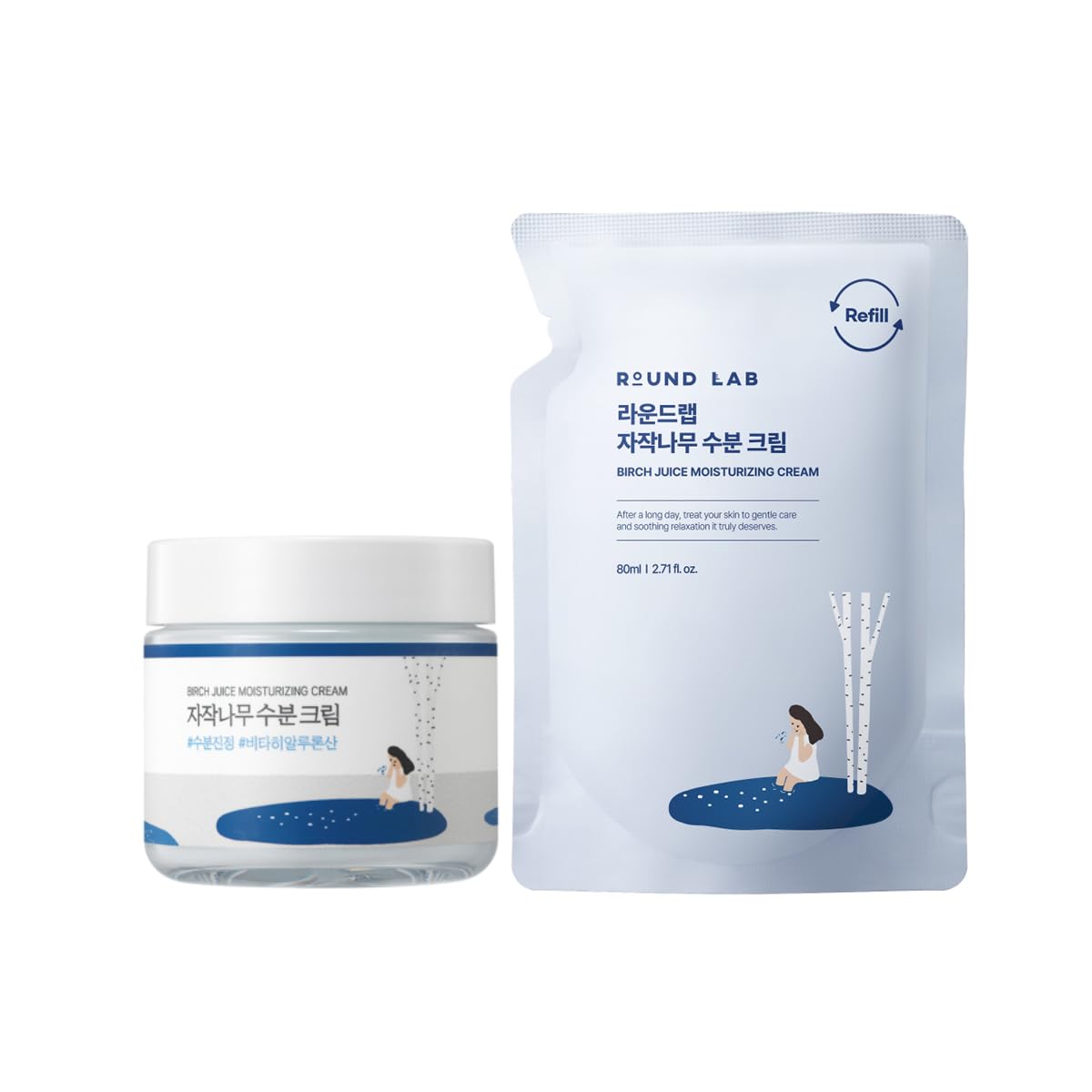ROUND LAB Birch Juice Moisturizing Cream 2.7 Fl Oz 1+1 Refill Set