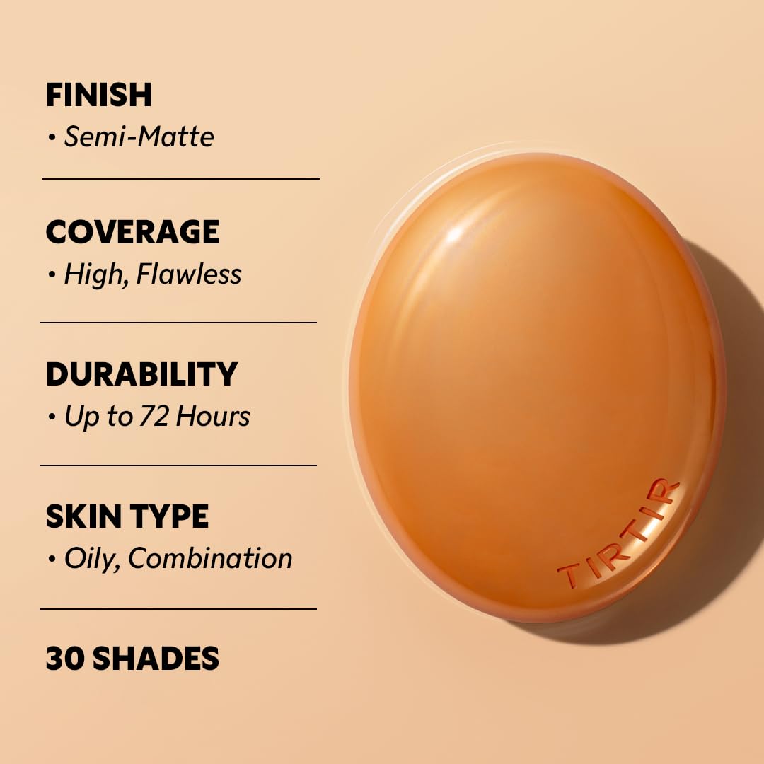 TIRTIR Mask Fit Ai Filter Cushion Foundation | AI-Like Semi-Matte Finish - Up to 72-Hour Medium to Full Coverage Korean BB Cushion Make up Beauty, #25N Mocha, 0.63 Fl Oz