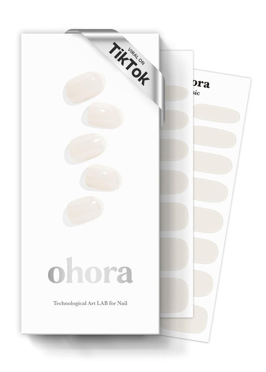 ohora Semi Cured Gel Nail Strips (N Cream Cotton) - White, Solid, Works with Any UV/LED Lamps