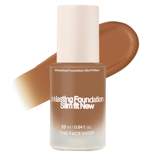THE FACE SHOP Ink Lasting Liquid Foundation, Full Coverage, 72‑Hour Wear Semi‑Matte Finish, Makeup with Bakuchiol, W510 Hazelnut, 0.84 Fl. Oz.