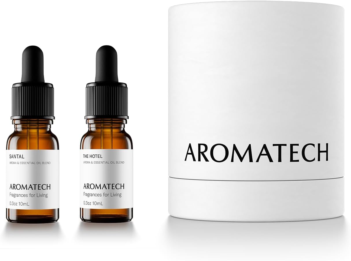 AromaTech Santal & The Hotel Set | Gift Set of Aroma Diffuser Essential Oils Blend of Santal Cardamom, Papyrus, Musk | The Hotel Peach, Red Rose, Pine - 10 Milliliter