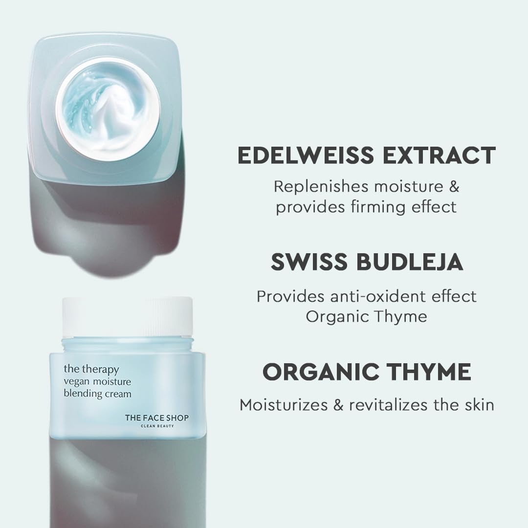 The Face Shop The Therapy Vegan Moisture Blending Cream | Vegan Moisturizer | Cooling | Hydrating |