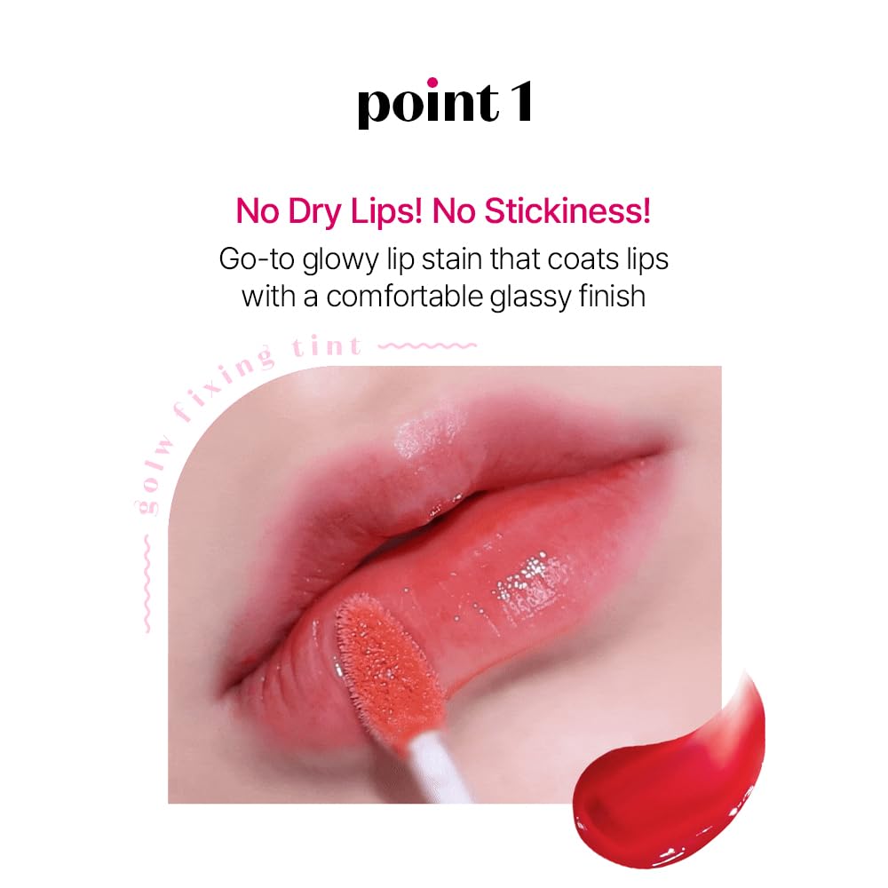 ETUDE Glow Fixing Tint #6 Peach Blended | Non-Sticky Glossy Shine Lip Stain | Fills up with