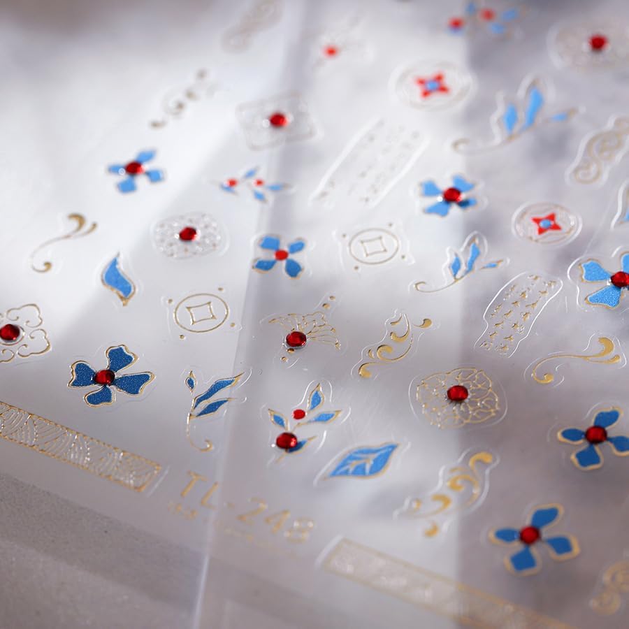 Gold Fall Nail Art Stickers 5D Embossed with Rhinestones Bohemian Nail Stickers, Self-Adhesive Durable Nail Art Decals for Women Girls, Nail Wraps Decoration Manicure for DIY Acrylic Nail Accessories