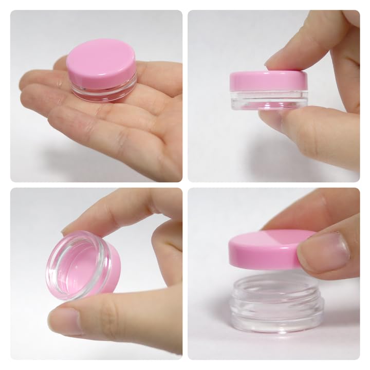 Beauticom 3G/3ML Round Clear Jars with Pink Lids for Cosmetics, Medication, Lab and Field Research