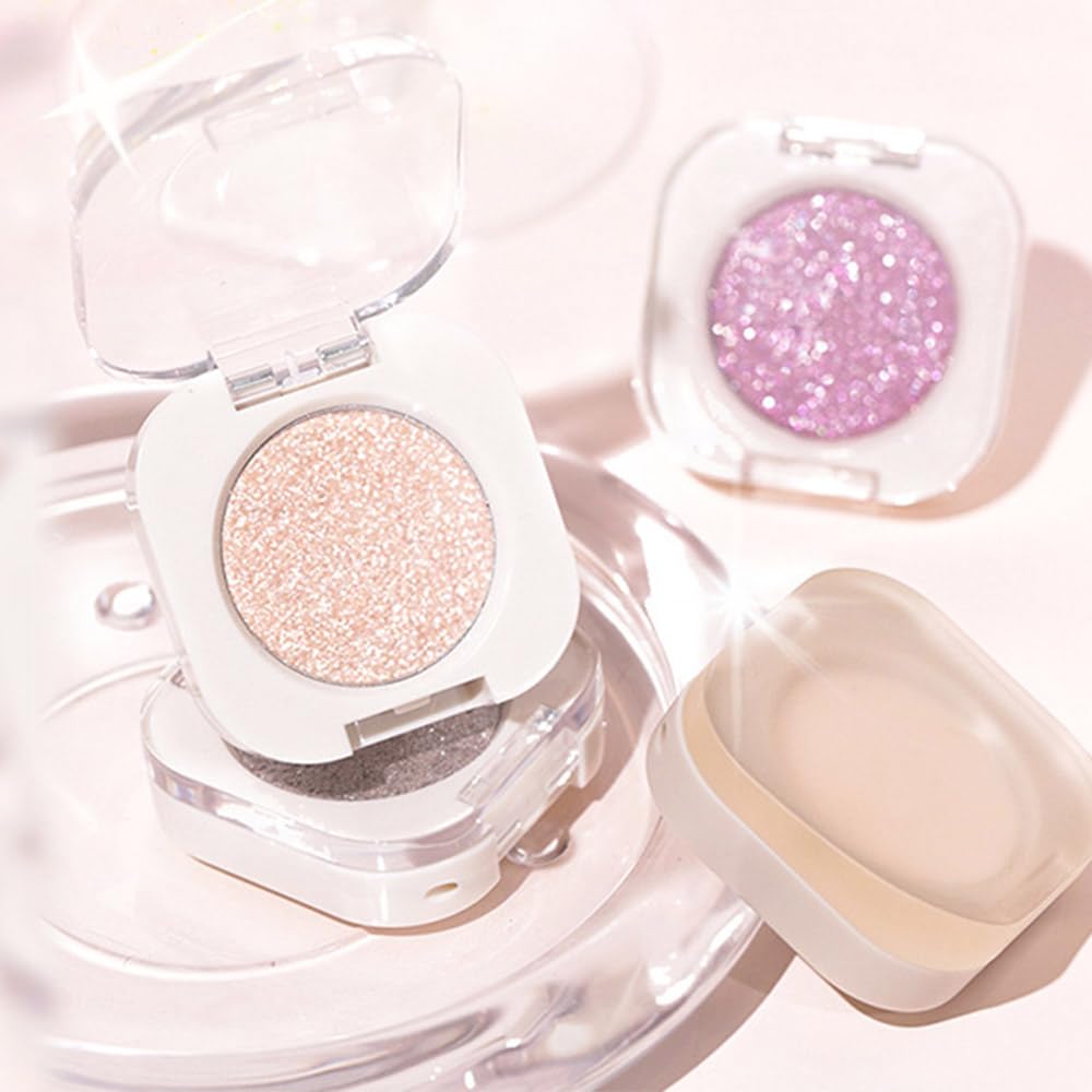 Pear White Shimmer Single Eyeshadow, Natural Warm Champagne Gold Glitter Eyeshadow Palette Makeup, Highly Pigmented Long Lasting Shimmer Shiny Pressed Powder for Women, Vegan & Cruelty-free 11