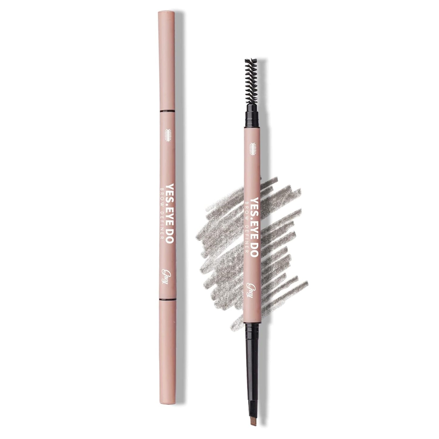 Grey Eyebrow Pencil for Older Women, Dual-Ended Gray Eyebrow Pencil for Grey Hair with Spoolie, Micro Triangle Tip Eye Brow Filler Pen for Natural Looking, Hair-Like Stroke, Gray, YES.EYE DO