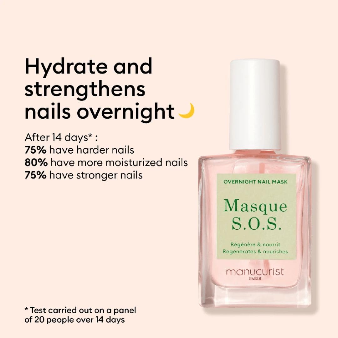 Manucurist SOS Nail Mask - Nail Care - Overnight Nail Mask - For Severely Damaged Nails - 80.5% natural plant based ingredients - 0.5 fl oz