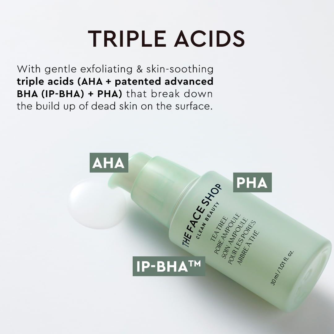 The Face Shop Tea Tree Pore Ampoule - Soothes & Moisturizes Skin, Exfoliating, Hydrating Face