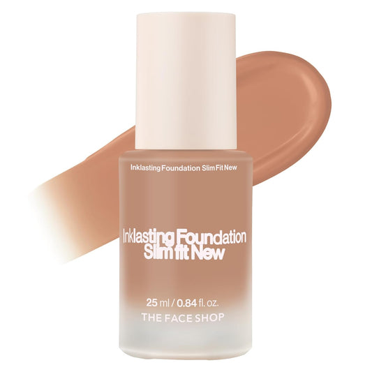 THE FACE SHOP Ink Lasting Liquid Foundation, Full Coverage, 72‑Hour Wear Semi‑Matte Finish, Makeup with Bakuchiol, N330 Cinnamon, 0.84 Fl. Oz.