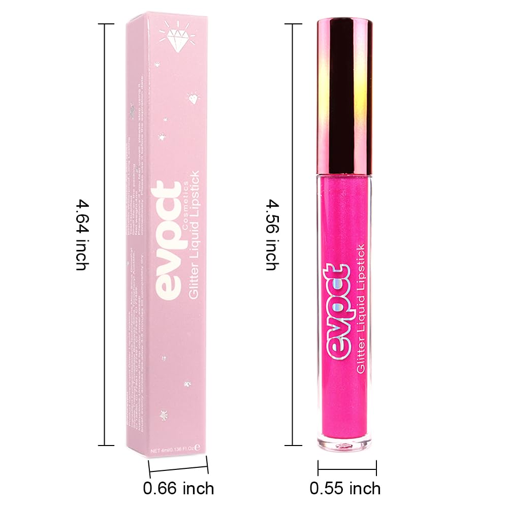 evpct 1Pcs Hot Pink Glitter Metallic Shimmer Diamond Lipstick Lip Gloss for Women Long Lasting Waterproof, Light Bright Rose Pink Sparkle Glitter Matte Liquid Lipstick Lip Makeup Kit, 11#