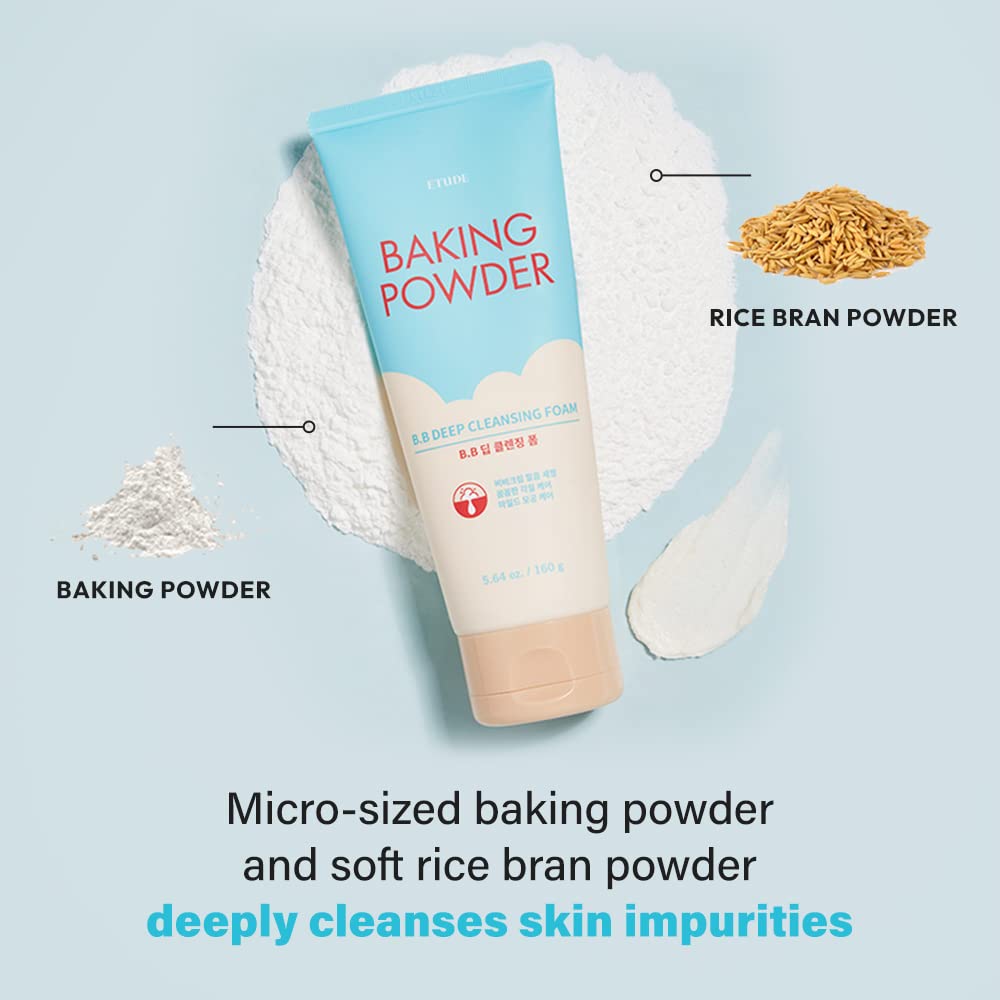 ETUDE Baking Powder B.B Deep Cleansing Foam, 2 in 1 Rice Bran + Baking Powder, Creamy Bubble +