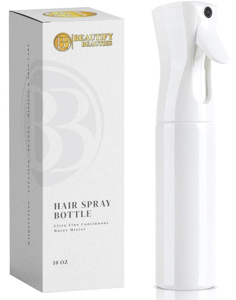 BeautifyBeauties Spray Bottle For Hair – Continuous Mister Spray Bottle for Hairstyling (White