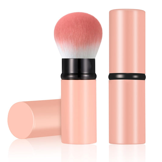 Falliny Retractable Makeup Brush, Travel Powder Brush Face Blush Brush, Portable Kabuki Makeup Brush with Cover for Blush, Sunscreen,Bronzer, Buffing, Flawless Powder Cosmetics