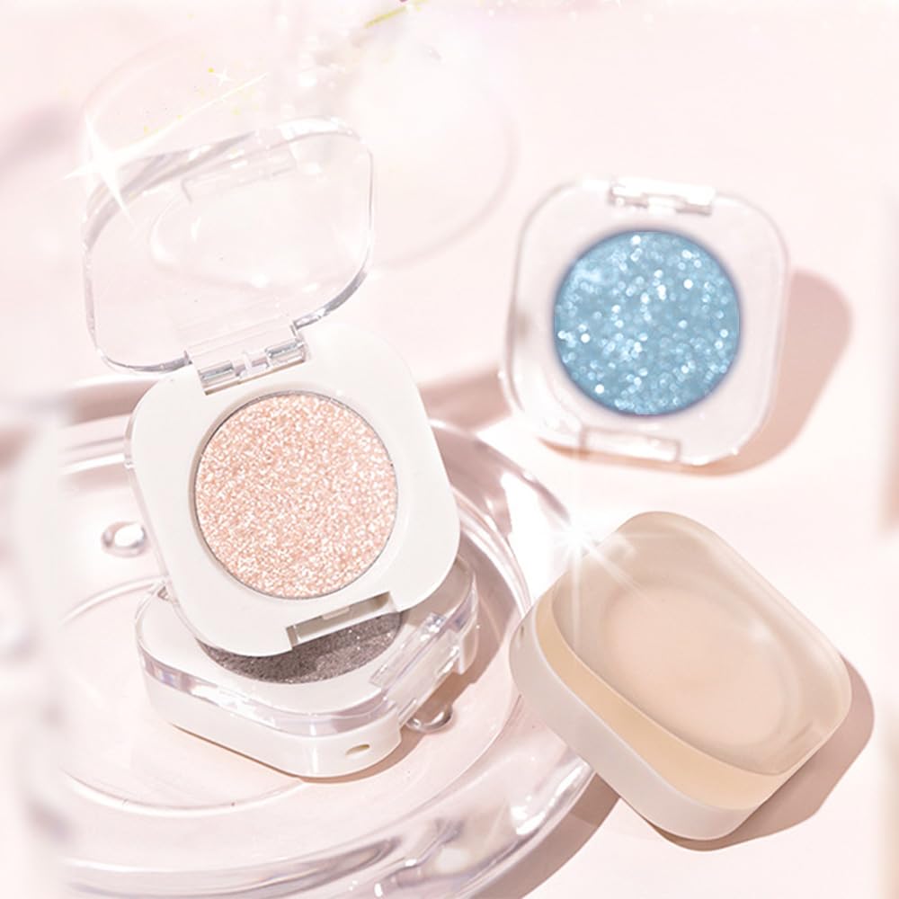 Pear White Single Glitter Eyeshadow Makeup, Neutral Powde Eye Shadow for Women, White Shimmer Singles Eyeshadow Palette Pigmented Waterproof, sombras para ojos, Girls Monochrome Eyeshadows Gift