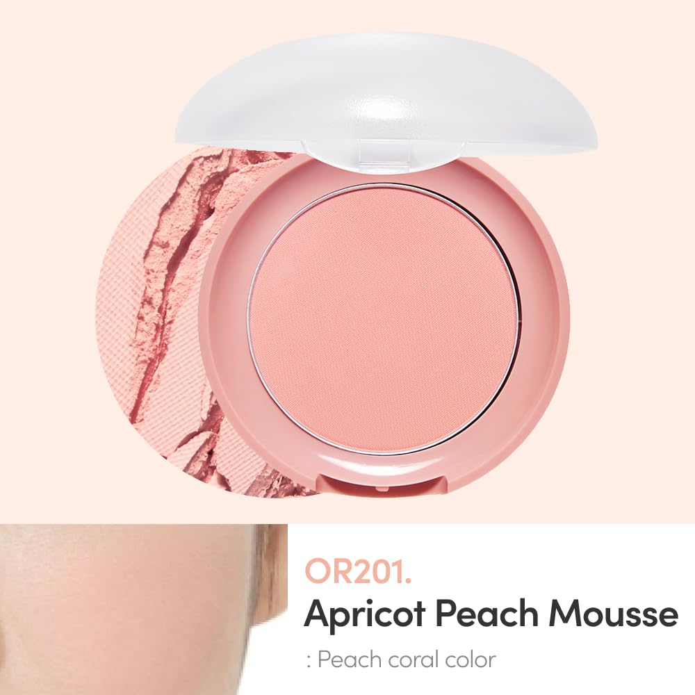 ETUDE Lovely Cookie Blusher - Apricot Peach Mousse 4g | Glowing & Natural Powder Blush with