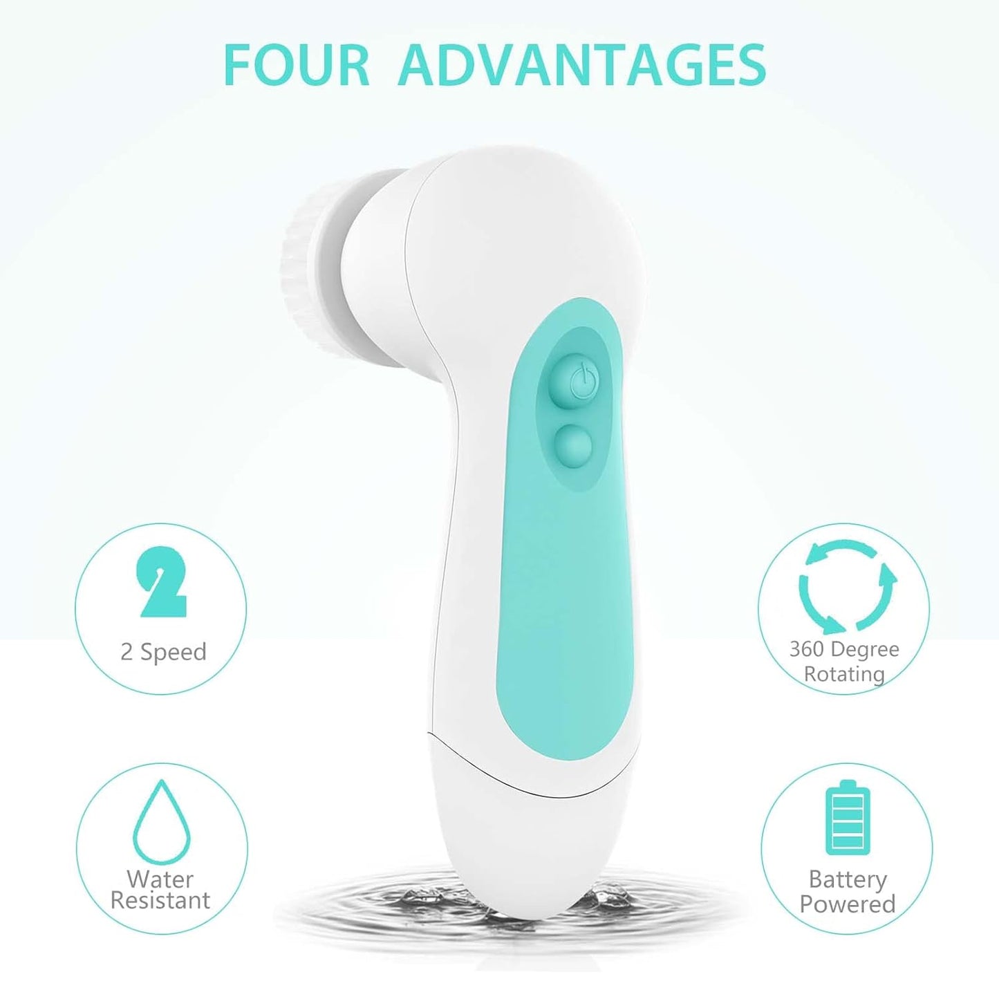 Waterproof Facial Cleansing Spin Brush Set with 5 Exfoliating Brush Heads - Electric Face Scrubber Cleanser Brush by CLSEVXY - Face Brush for Gentle Exfoliation and Deep Scrubbing